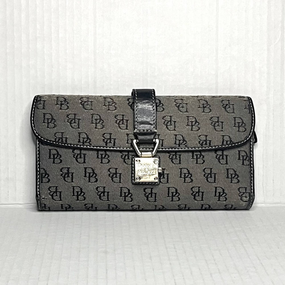 Dooney & Bourke Gray Signature DB Continental Wallet with Black Trim